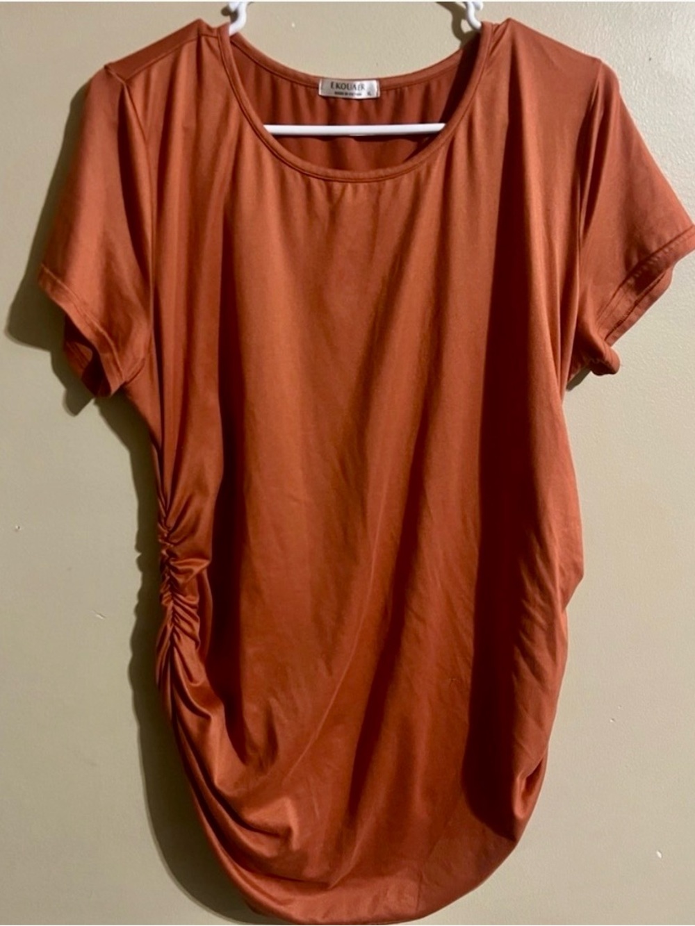 EKOUAER Everyday Ruched Side Short Sleeve Top - Rust